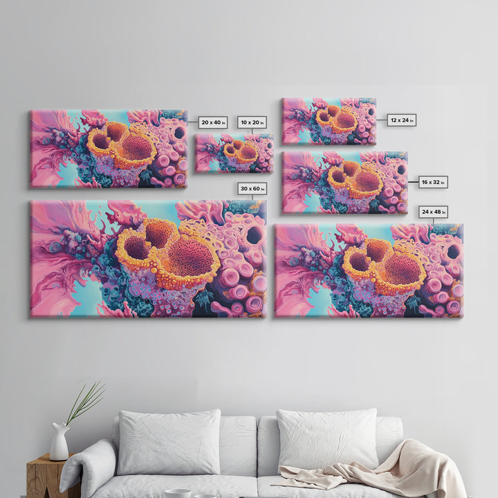 Abstract Coral, pink abstract art, ocean painting, marine life art, contemporary art, blue and green wall art, Canvas Print