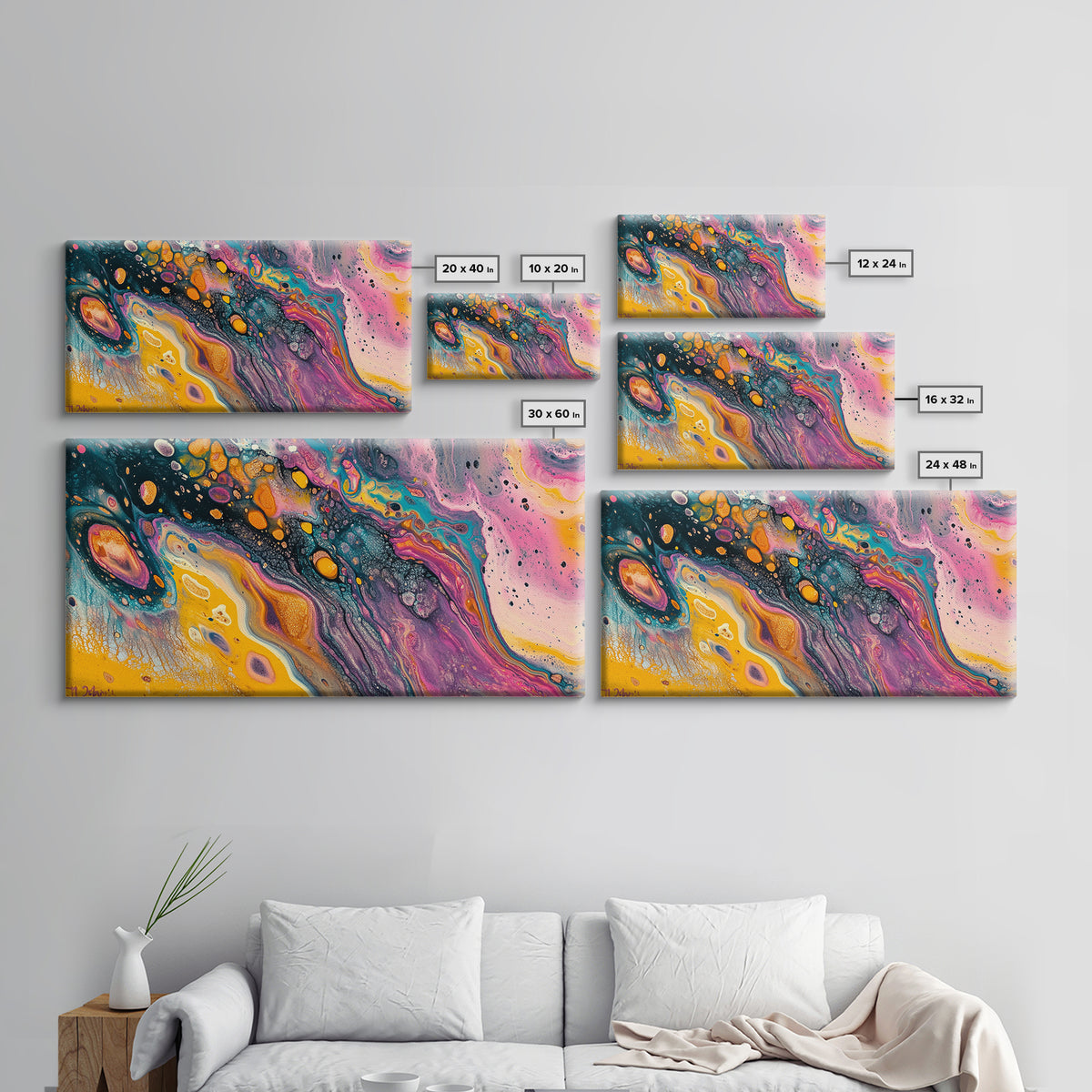 Abstract Galaxy, blotter art, cosmic painting, psychedelic art, vibrant colors, wabi sabi art, contemporary art, Framed Canvas Print