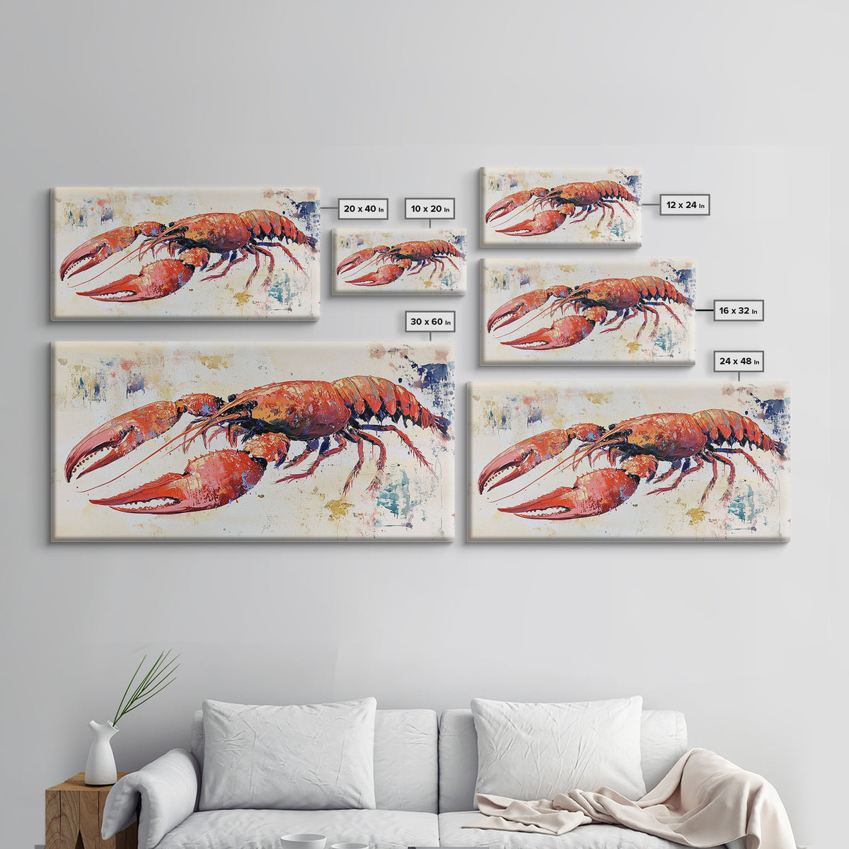 Crayfish Painting, Seafood Art, Rustic Wall Art, Coastal Kitchen Decor, Fishing Art, Nautical Decor, Long Narrow Wall Art, Canvas Print