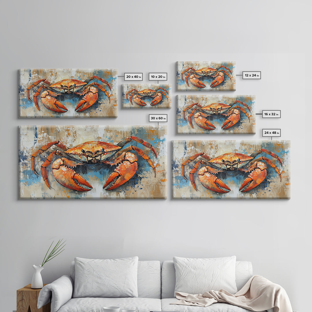 Crab Painting, Coastal Kitchen Art, Nautical Wall Art, Rustic Decor, Seafood Art, Maritime Art, Gift Idea for Him, Framed Canvas Print