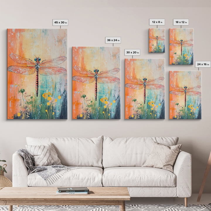 Dragonfly, botanical prints, whimsical art, light pink wall art, framed canvas print, nature art, boho decor, insect artwork