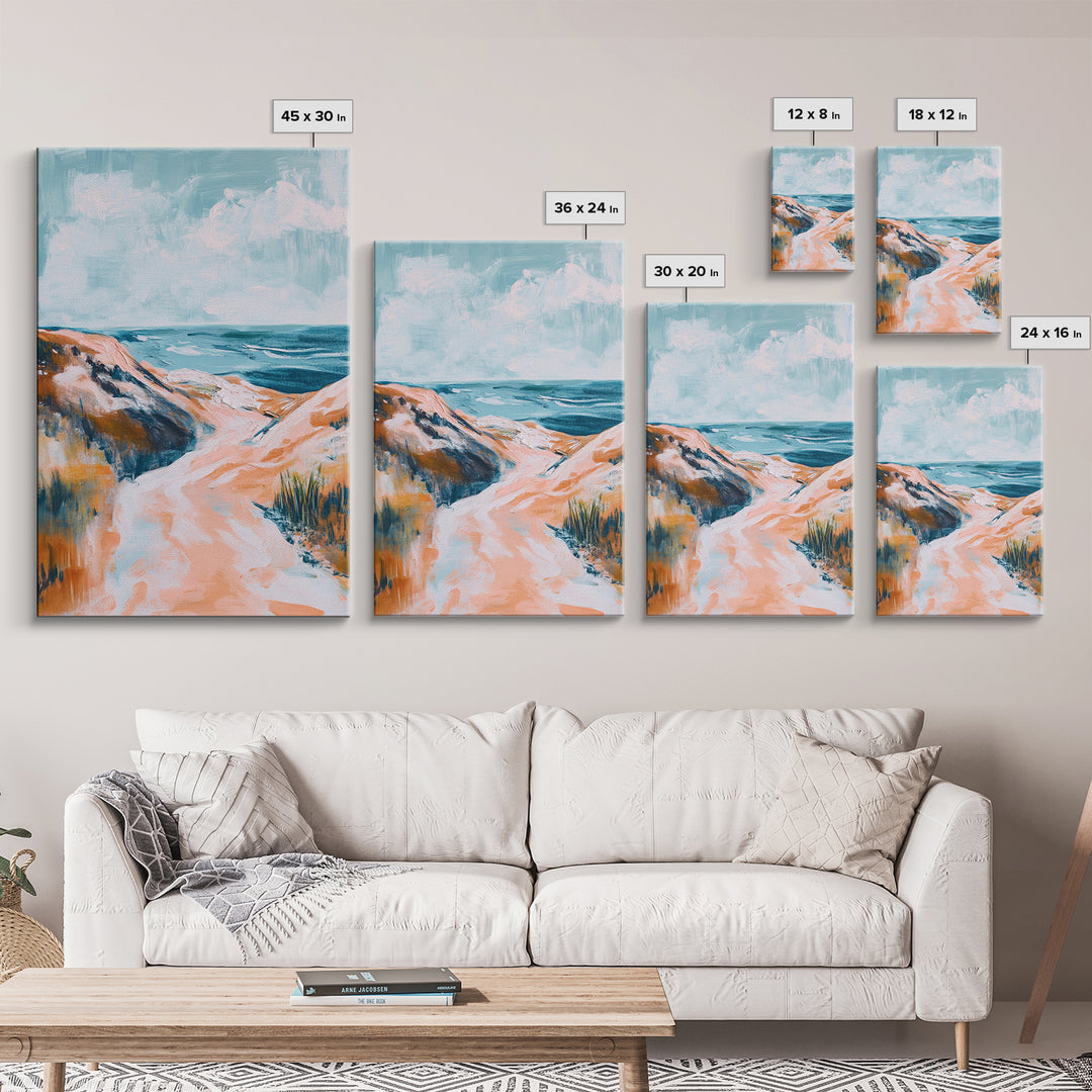 Coastal Landscape Art, Seascape Painting, Beach Dunes Art, Ocean View, Nautical Decor, Coastal Decor, Framed Canvas Print