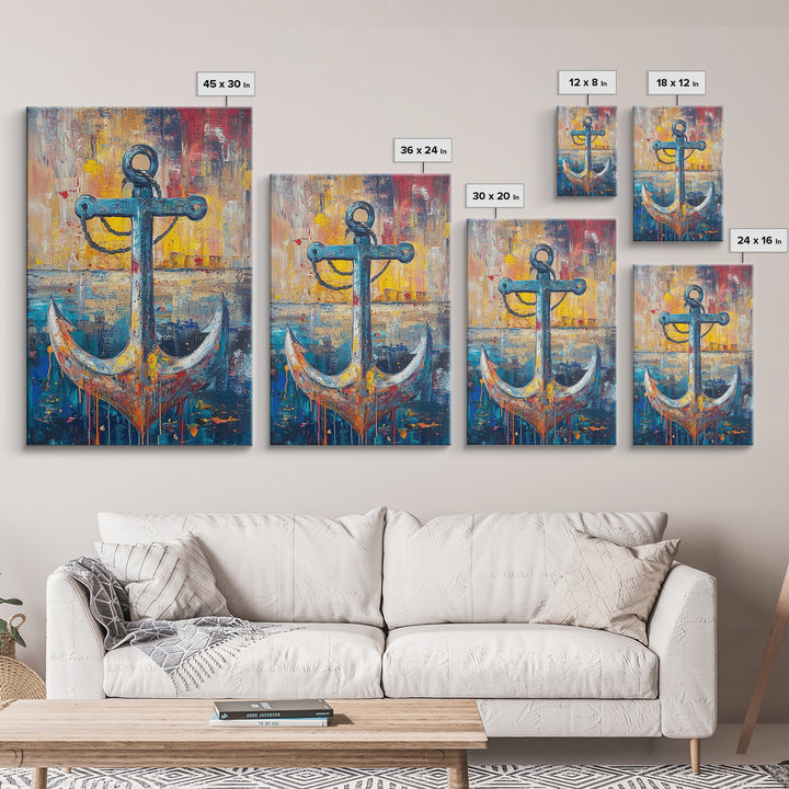 Nautical Anchor, Coastal Wall Art, Rustic Ocean Painting, Nautical Decor, Coastal Cowgirl Wall Art, Canvas Print, Gift Idea