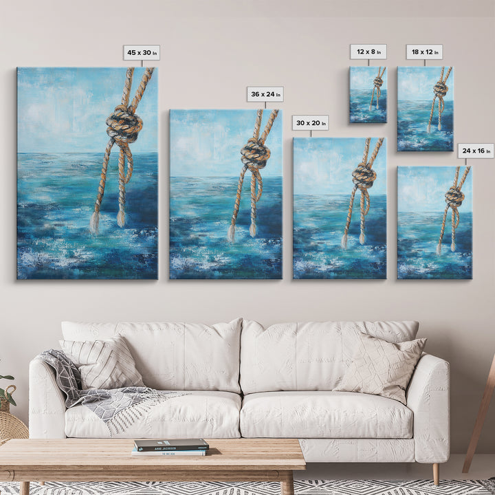 Nautical Rope Art, Coastal Decor, Ocean Inspired Painting, Maritime Wall Art, Blue and Green Wall Art, Canvas Print