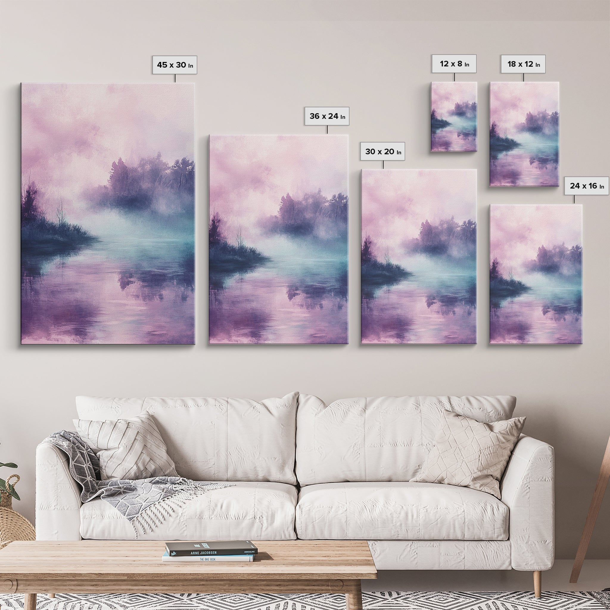 Pink Fog, moody art, landscape painting, light pink wall art, ethereal decor, minimalist art, framed canvas print, wabi sabi art