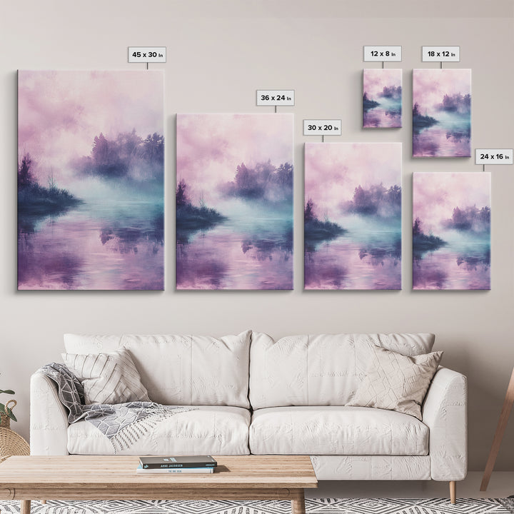 Pink Fog, moody art, landscape painting, light pink wall art, ethereal decor, minimalist art, framed canvas print, wabi sabi art