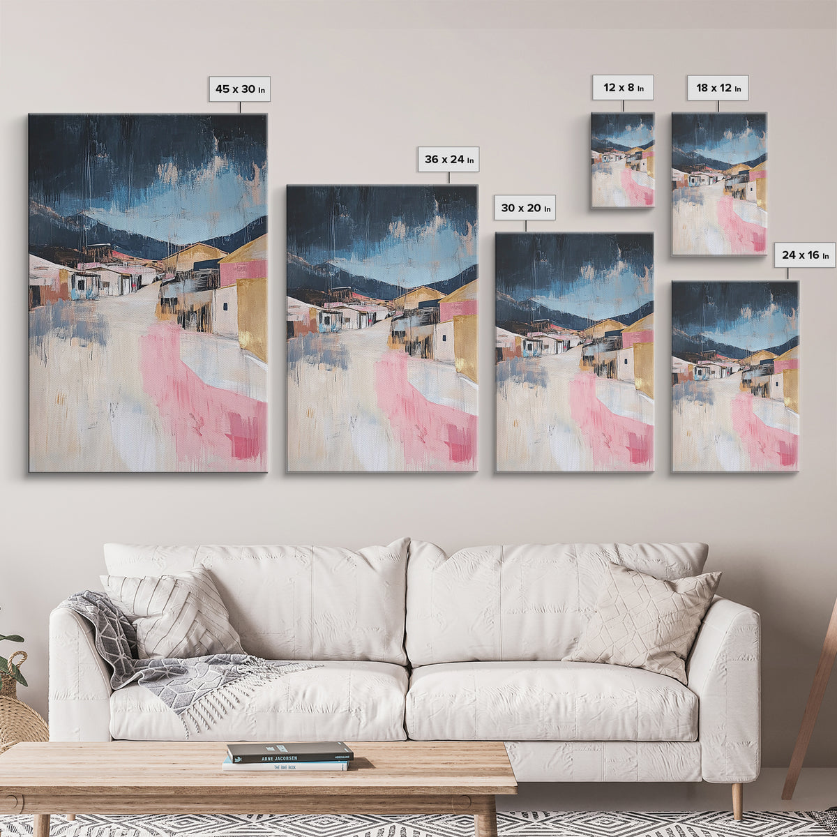 Desert Village, southwest wall art, moody art, warm tones, rustic decor, Joshua tree art, framed canvas print, abstract landscape