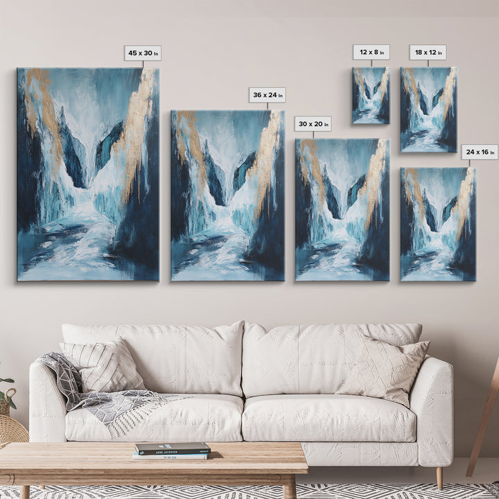 Abstract Glacier, wabi sabi art, zen wall art, blue and green wall art, minimalist art, Framed Canvas Print