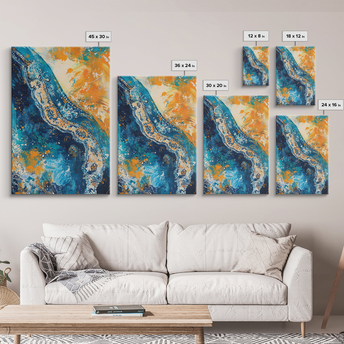 Abstract Ocean, Coastal Landscape Art, Blue and Green Wall Art, Teal Wall Art, Nautical Decor, Framed Canvas Print, Gift Idea