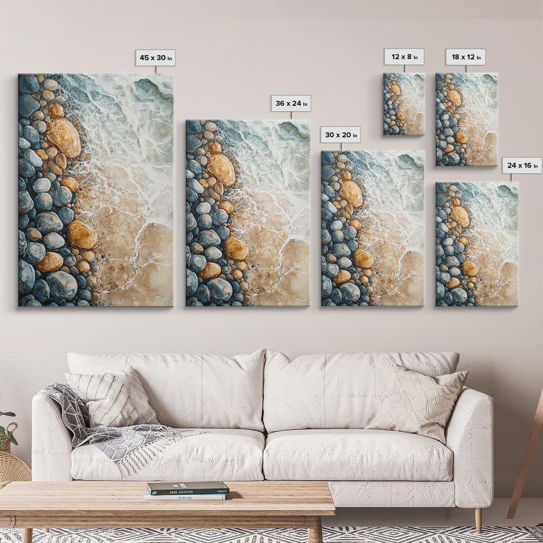 Ocean Shore Rocks, coastal wall art, surf wall art, beach house decor, nautical wall art, boho art, Framed Canvas Print