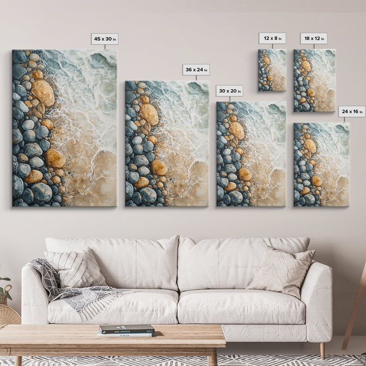 Ocean Shore Rocks, coastal wall art, surf wall art, beach house decor, nautical wall art, boho art, Framed Canvas Print