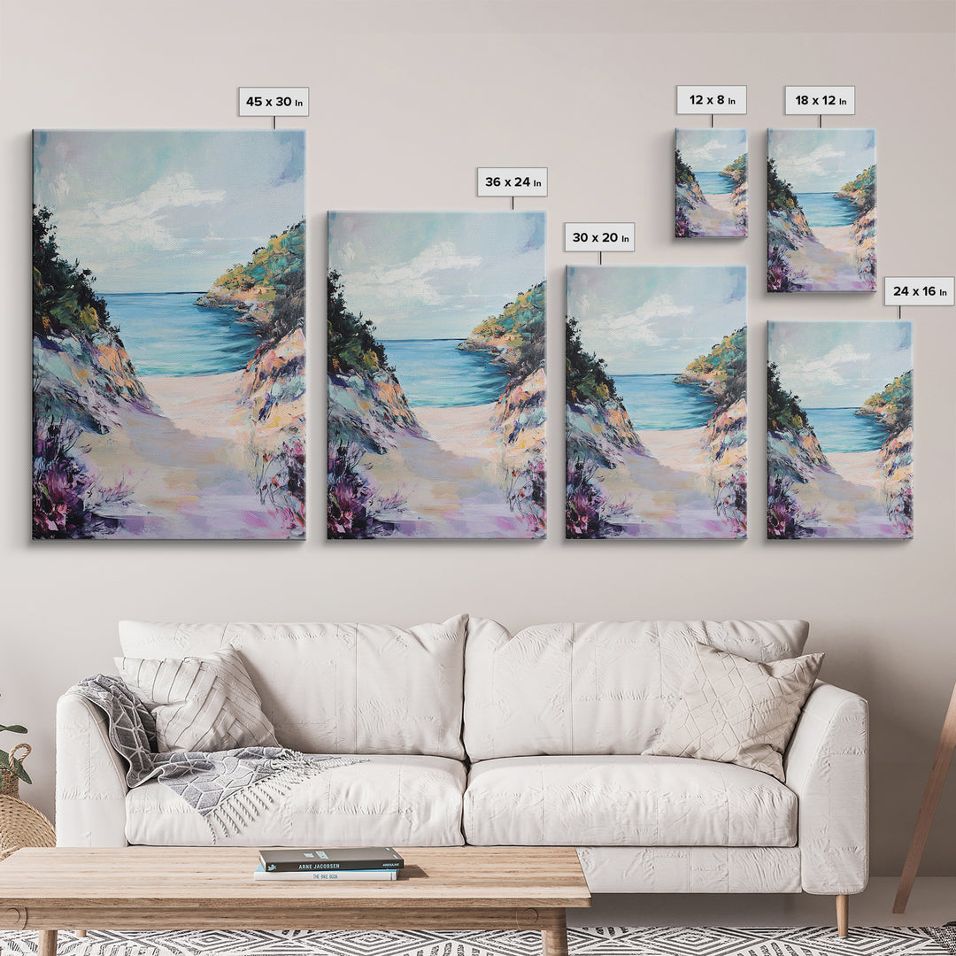 Coastal Cliff Path, coastal wall art, beach house decor, landscape painting, tropical wall art, Hawaii art, Canvas Print