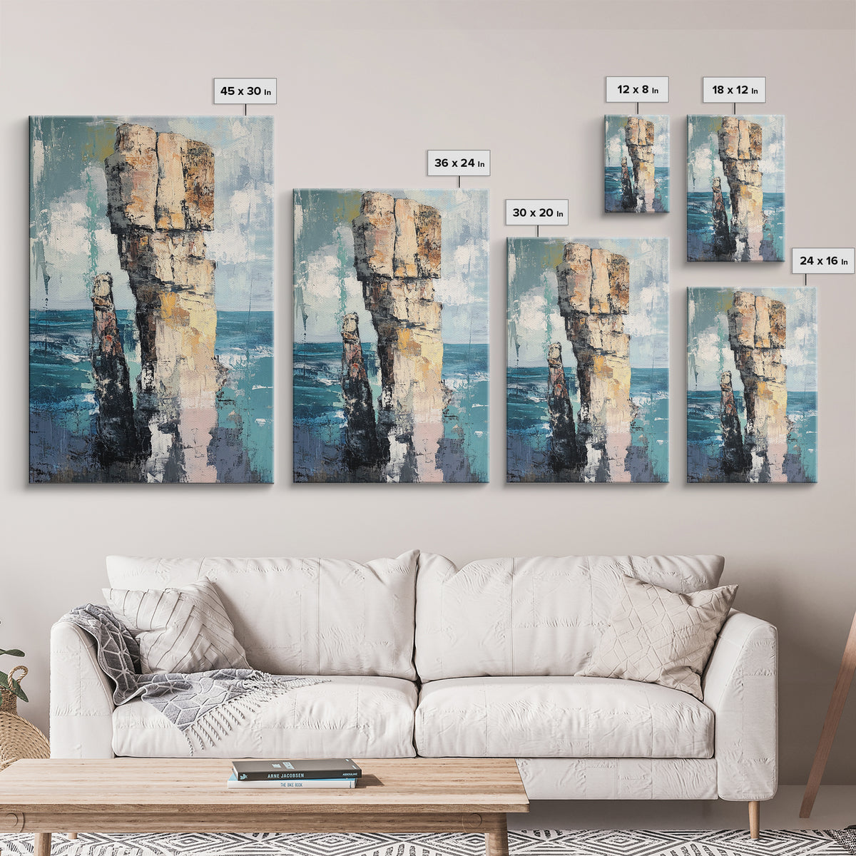 Coastal Rock Formation, Ireland Painting, Seascape Wall Art, Ocean Landscape, Nautical Decor, Framed Canvas Print, Living Room Art