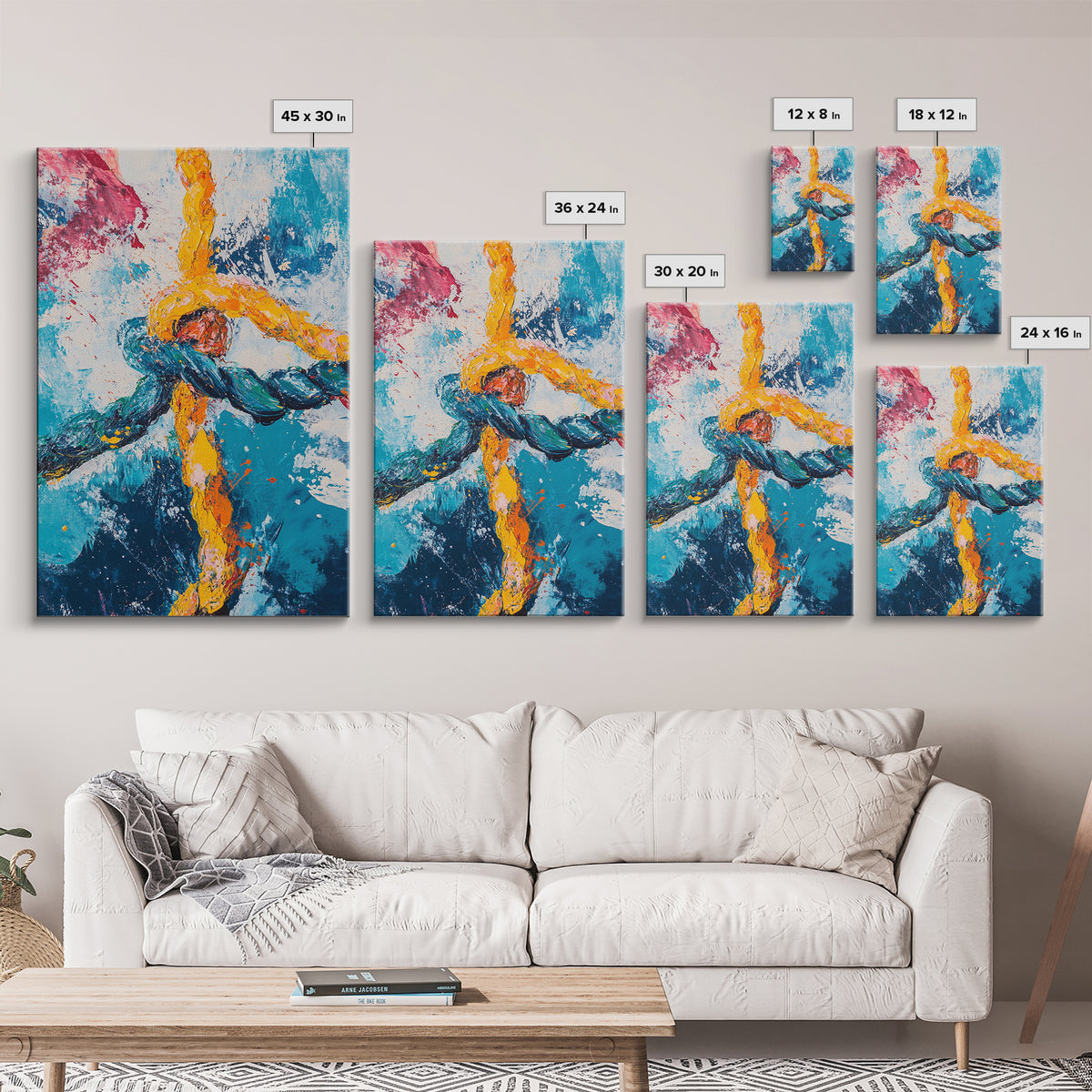 Rope, Knot, Abstract, Framed Canvas Print, nautical decor, coastal wall art, blue and green wall art, moody art, geometric wall art