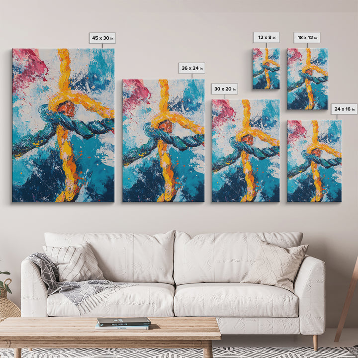 Rope, Knot, Abstract, Framed Canvas Print, nautical decor, coastal wall art, blue and green wall art, moody art, geometric wall art