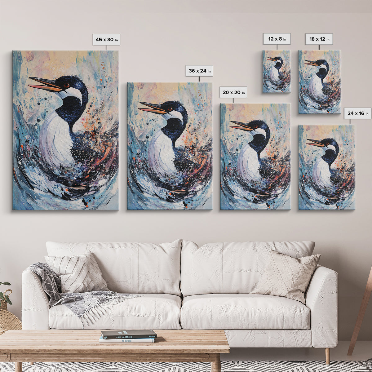 Abstract Loon, bird art, teal wall art, moody art, coastal decor, nautical painting, gift idea for her, Canvas Print, living room art