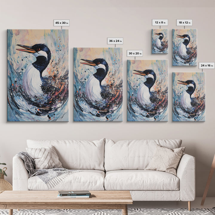 Abstract Loon, bird art, teal wall art, moody art, coastal decor, nautical painting, gift idea for her, Canvas Print, living room art