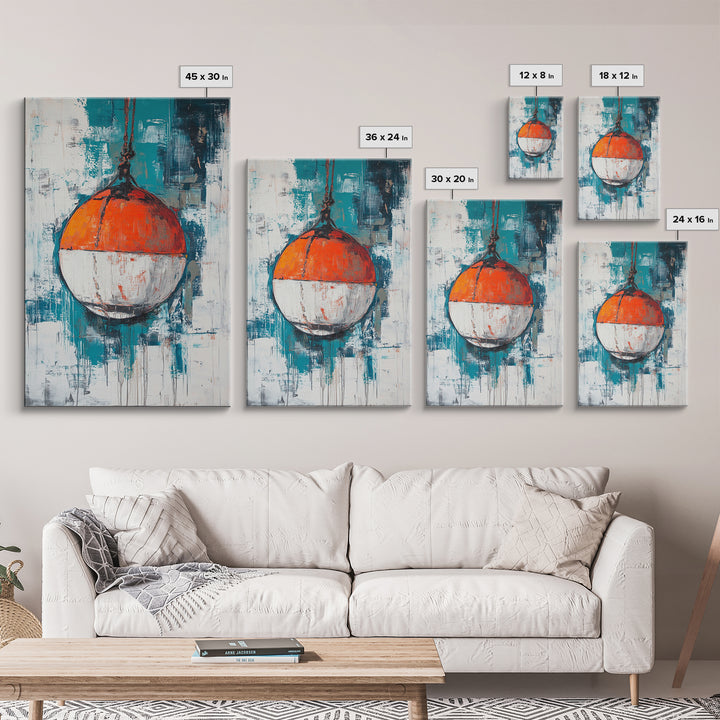 Nautical Buoy, nautical wall art, coastal decor, rustic wall art, gift idea, ocean painting, Framed Canvas Print, above bed wall art