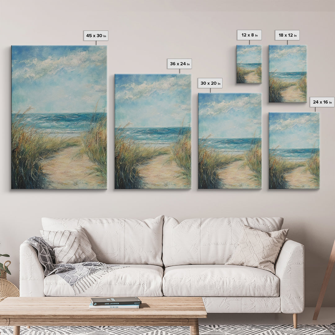 Beach Path, Coastal Decor, Nautical Wall Art, Seascape Painting, Canvas Print, Rustic Art, Above Bed Wall Art, Minimalist Art