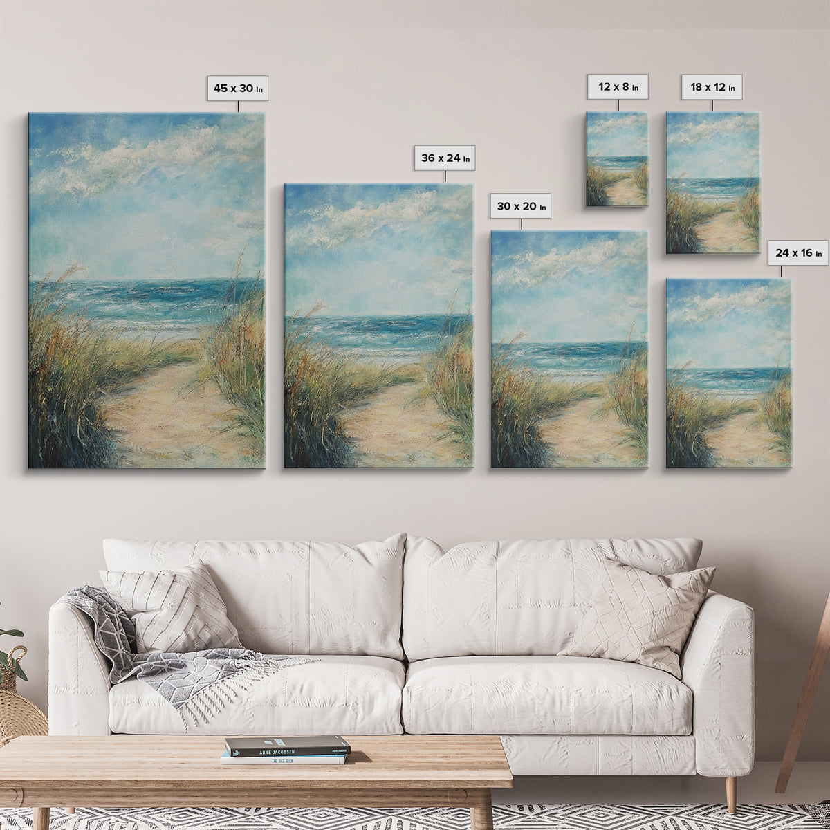 Beach Path, Coastal Decor, Nautical Wall Art, Seascape Painting, Canvas Print, Rustic Art, Above Bed Wall Art, Minimalist Art