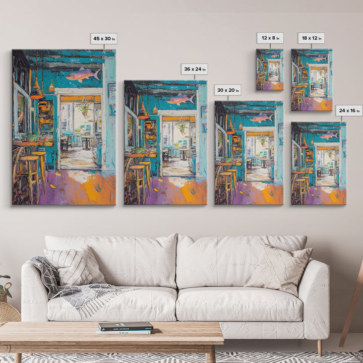 Rustic Bar Painting, Food Review Kitchen Art, Coastal Landscape Art, Canvas Print, Whimsical Art, Nautical Decor, Living Room Art