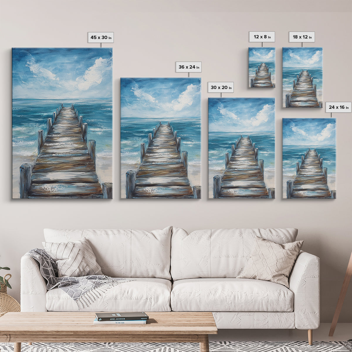 Ocean Dock Painting, Nautical Wall Art, Coastal Landscape Art, Seascape Painting, Canvas Print, Rustic Decor, Bedroom Art, Minimalist Art