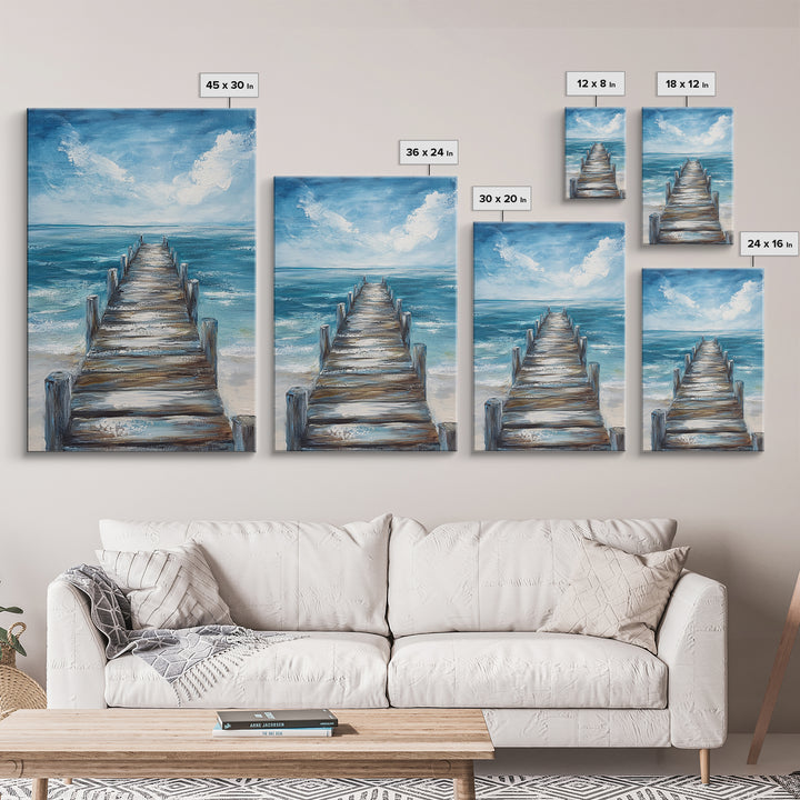 Ocean Dock Painting, Nautical Wall Art, Coastal Landscape Art, Seascape Painting, Canvas Print, Rustic Decor, Bedroom Art, Minimalist Art