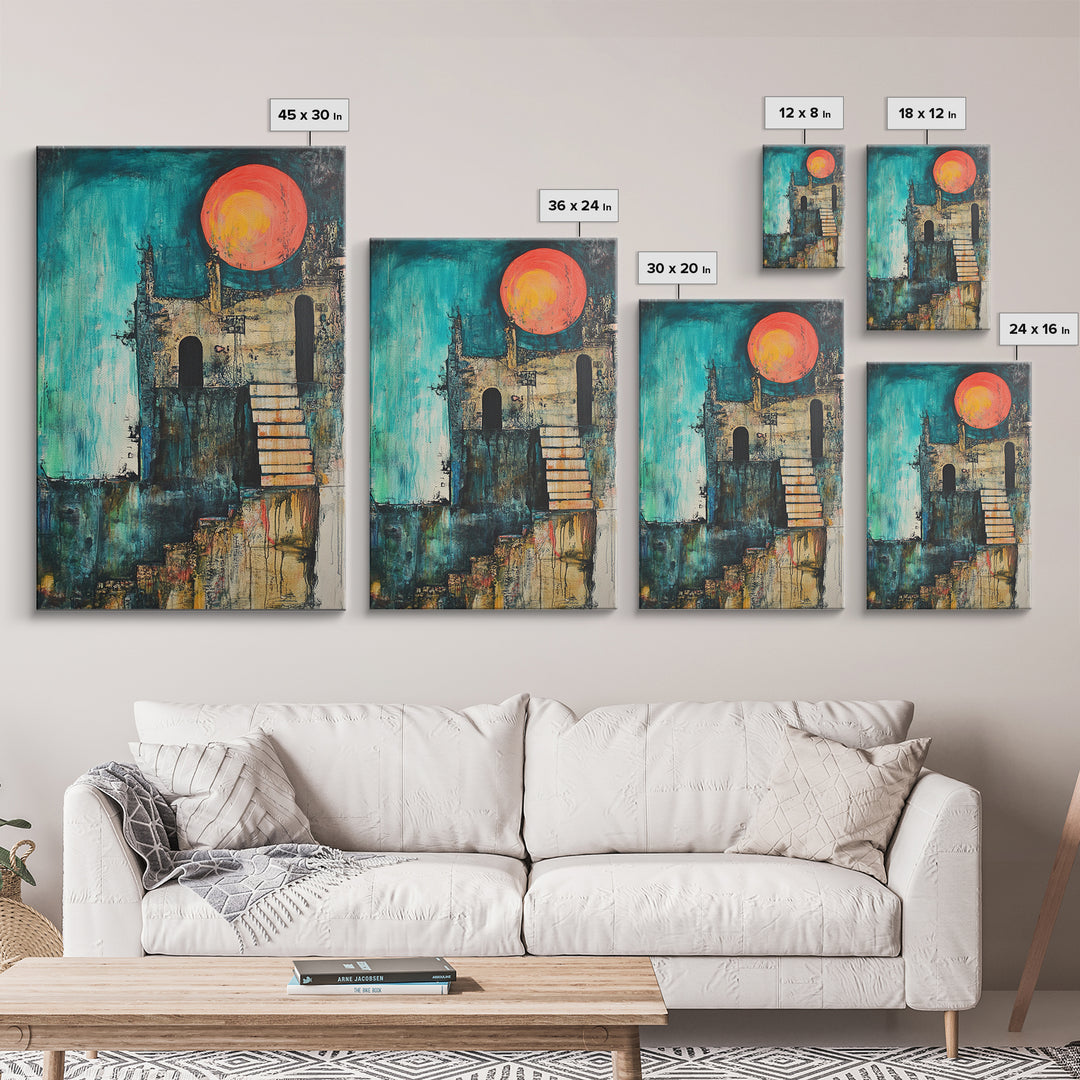 Abstract Castle, moody art, dark romance painting, gothic wall art, Canvas Print, Ozymandias art, blue and green wall art, vintage art