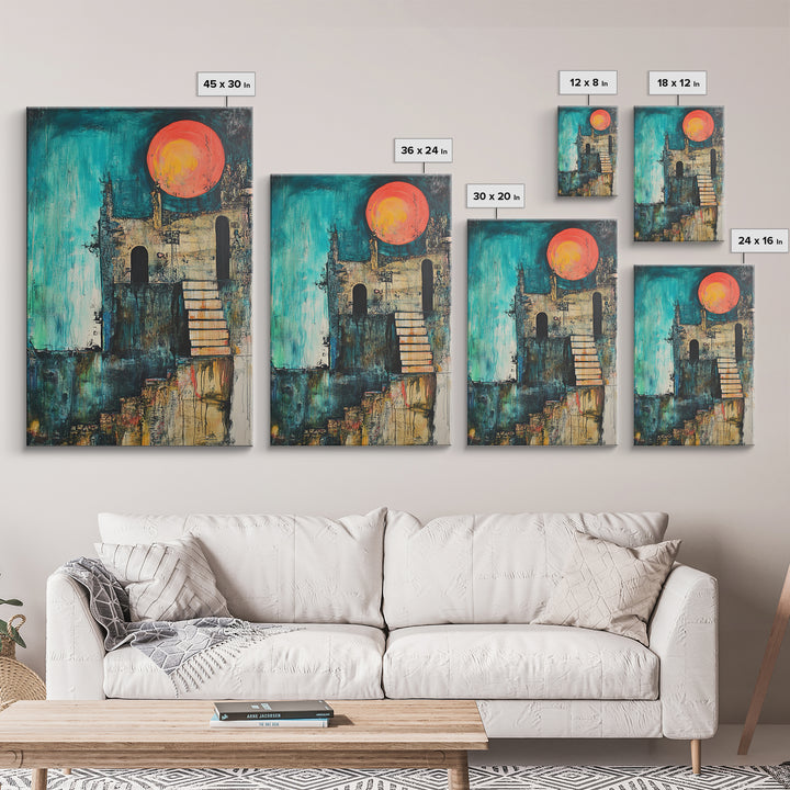 Abstract Castle, moody art, dark romance painting, gothic wall art, Canvas Print, Ozymandias art, blue and green wall art, vintage art