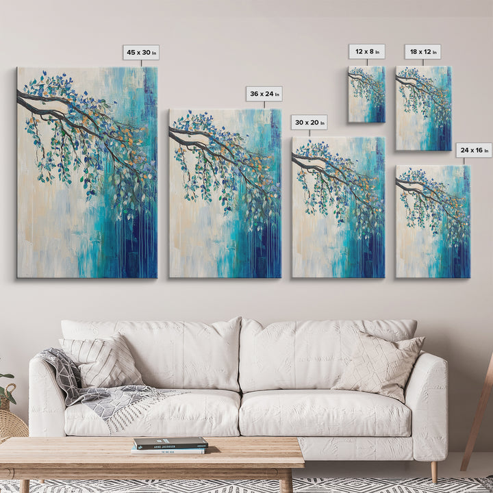 Hanging Branch, botanical prints, birch tree painting, nature wall art, Canvas Print, blue and green wall art, zen wall art, rustic decor