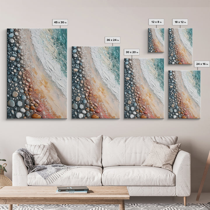 Pebble Beach, coastal painting, nautical decor, wabi sabi art, abstract seascape, textured wall art, ocean print, canvas print