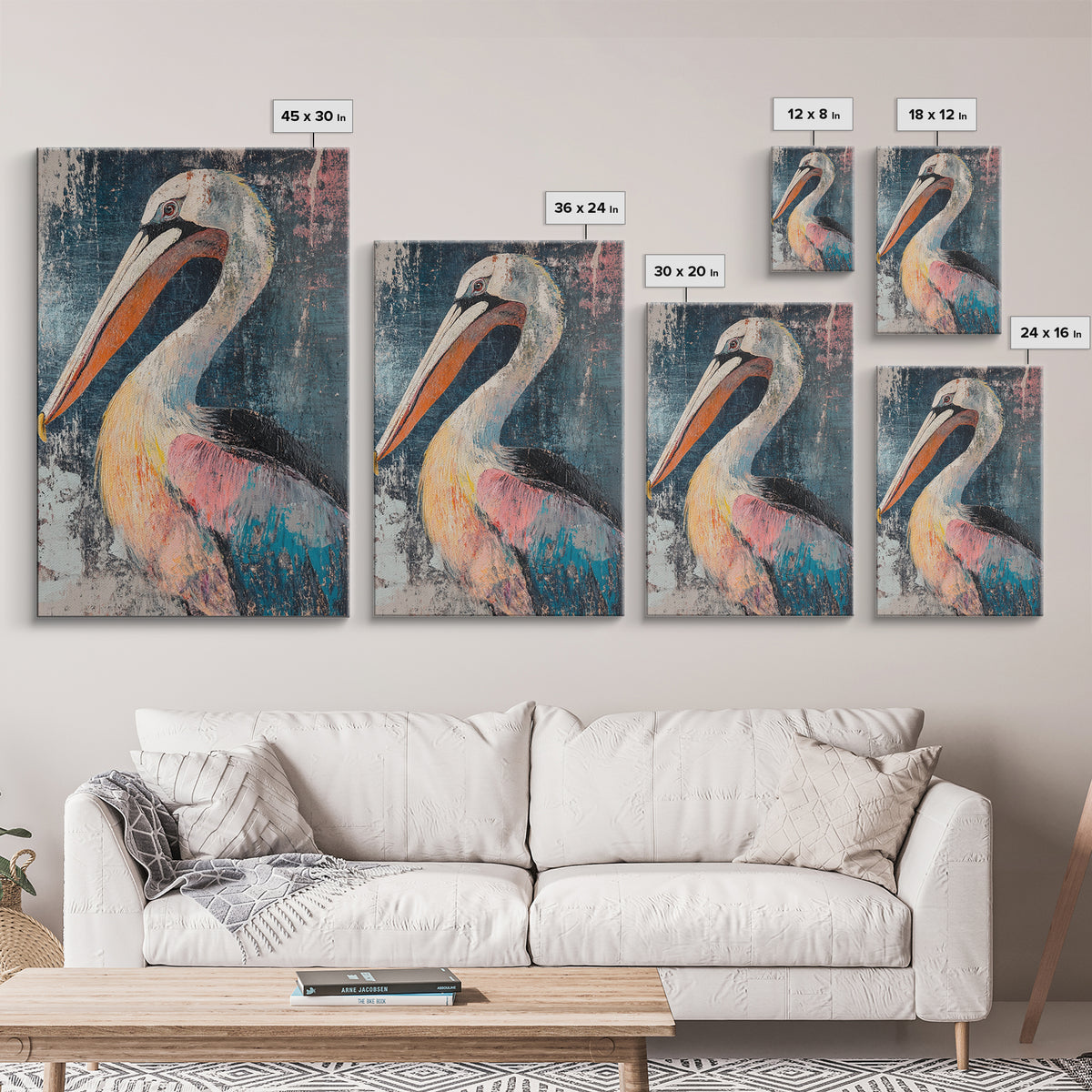 Pelican Portrait, bird art, coastal decor, nautical wall art, beach house painting, wildlife painting, rustic art, canvas print