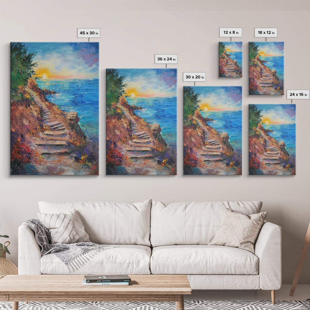 Coastal Path, landscape painting, nautical wall art, above sofa art, rustic decor, ocean view art, textured painting, canvas print