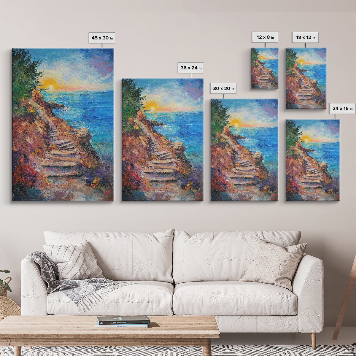 Coastal Path, landscape painting, nautical wall art, above sofa art, rustic decor, ocean view art, textured painting, canvas print