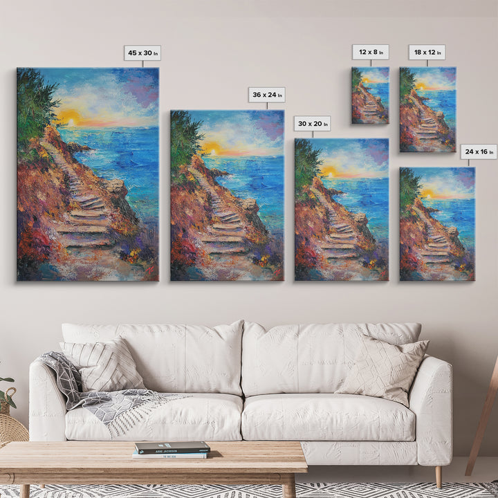 Coastal Path, landscape painting, nautical wall art, above sofa art, rustic decor, ocean view art, textured painting, canvas print