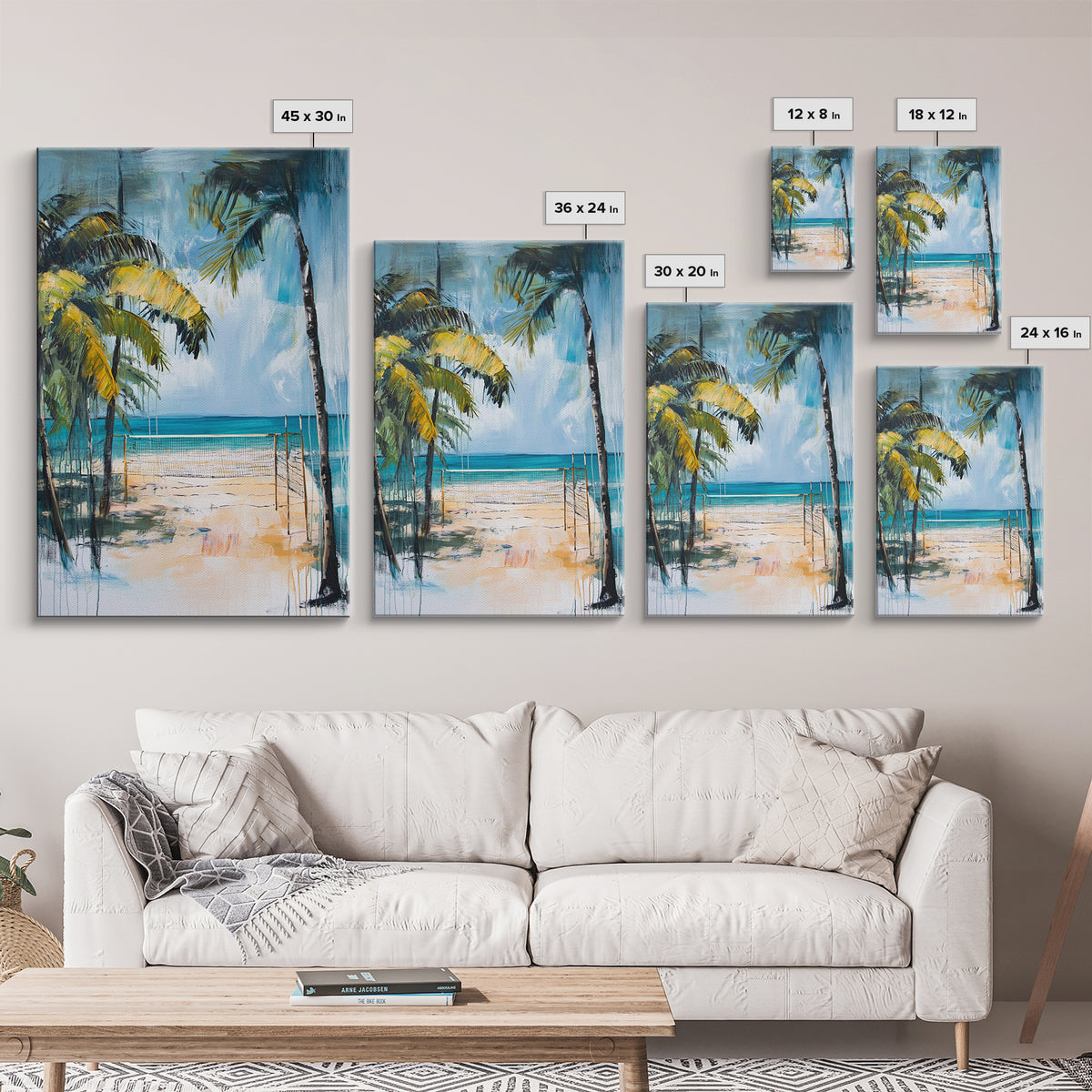 Beach Volleyball, Palm Tree Art, Nautical Painting, Coastal Wall Art, Ocean Art, Seascape Art, Canvas Print, Guest Room Art