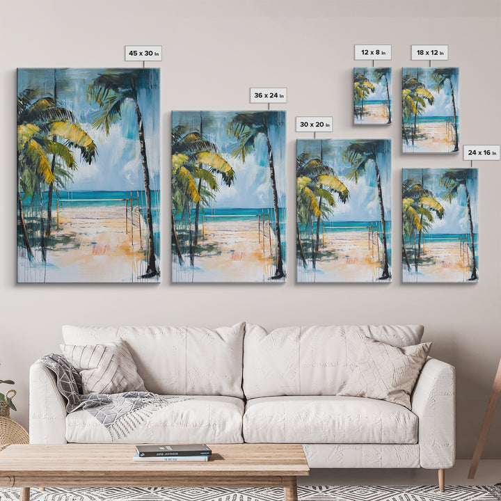 Beach Volleyball, Palm Tree Art, Nautical Painting, Coastal Wall Art, Ocean Art, Seascape Art, Canvas Print, Guest Room Art