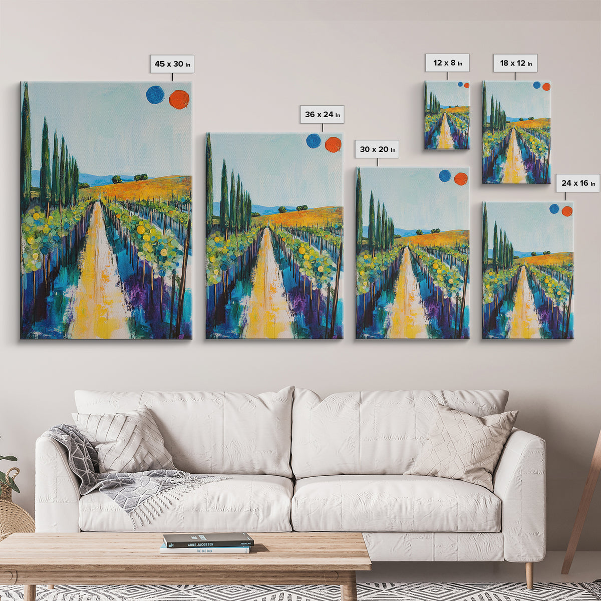 Vineyard Path, Tuscany painting, landscape painting, farmhouse art, rustic decor, above couch art, framed canvas print, wall art