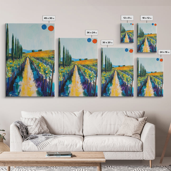 Vineyard Path, Tuscany painting, landscape painting, farmhouse art, rustic decor, above couch art, framed canvas print, wall art