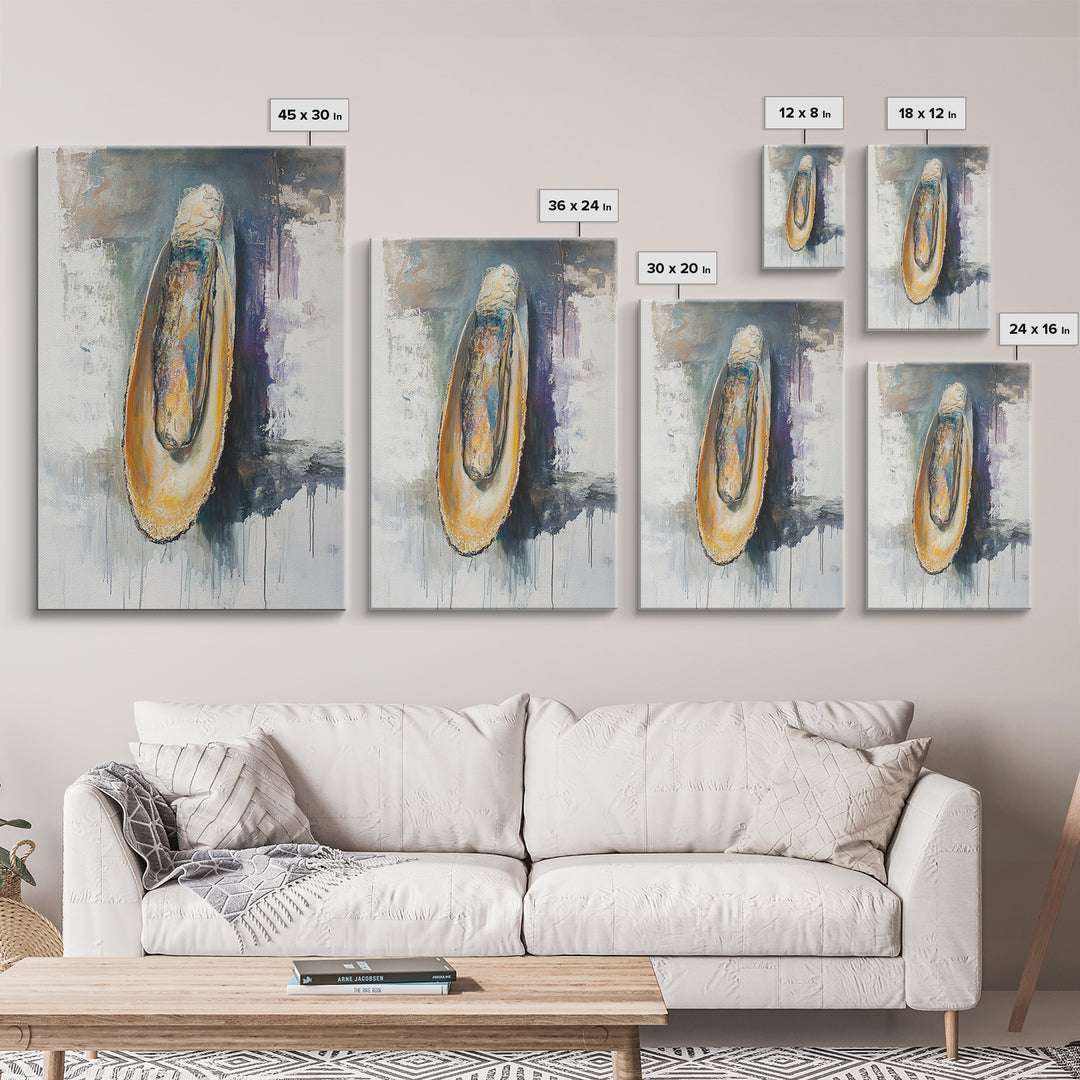 Abstract Oyster, oyster painting, oyster shell painting, coastal wall art, wabi sabi art, neutral wall art, canvas print, home decor