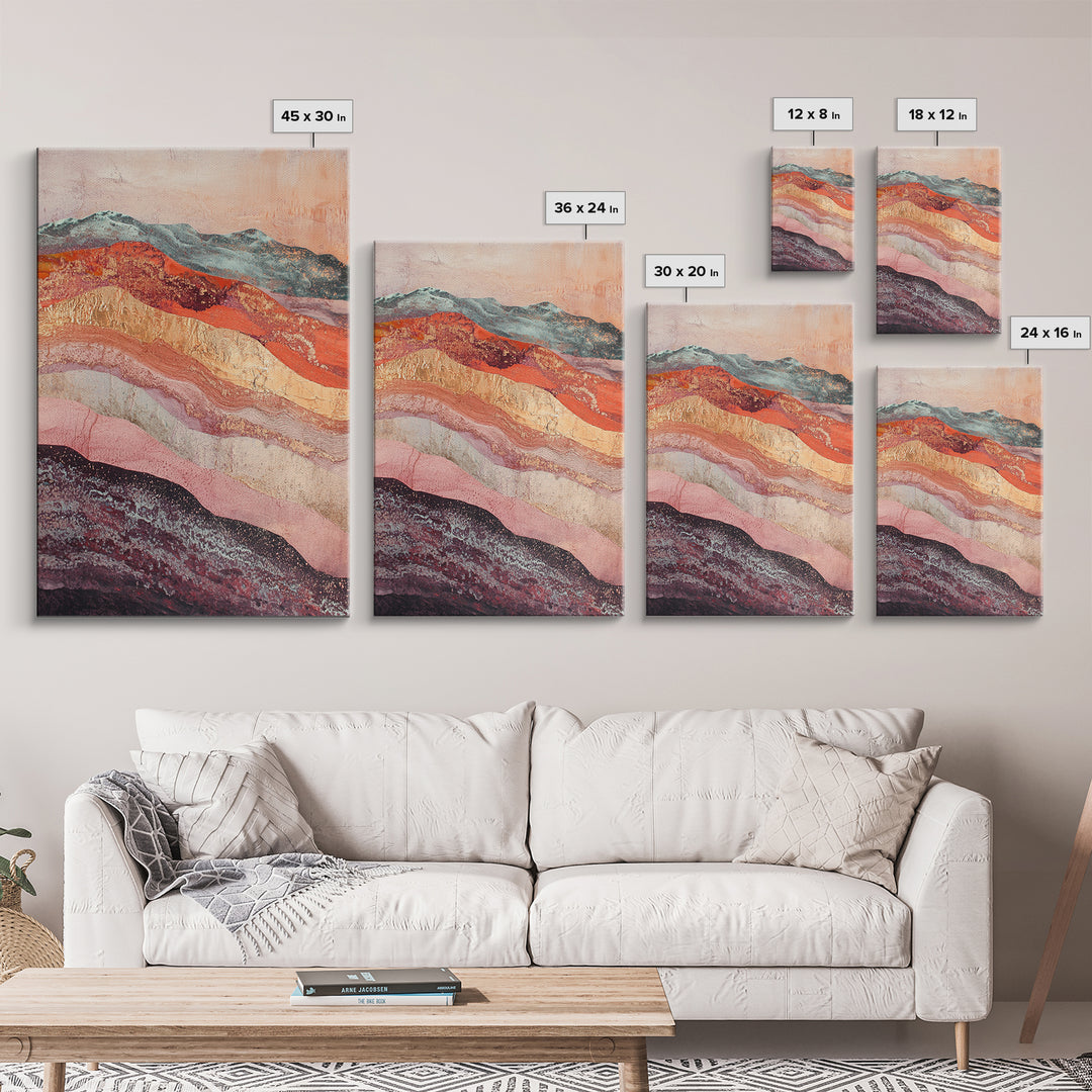 Abstract Landscape, mountain painting, geometric wall art, southwest wall art, moody art, gold abstract art, canvas print, wall art