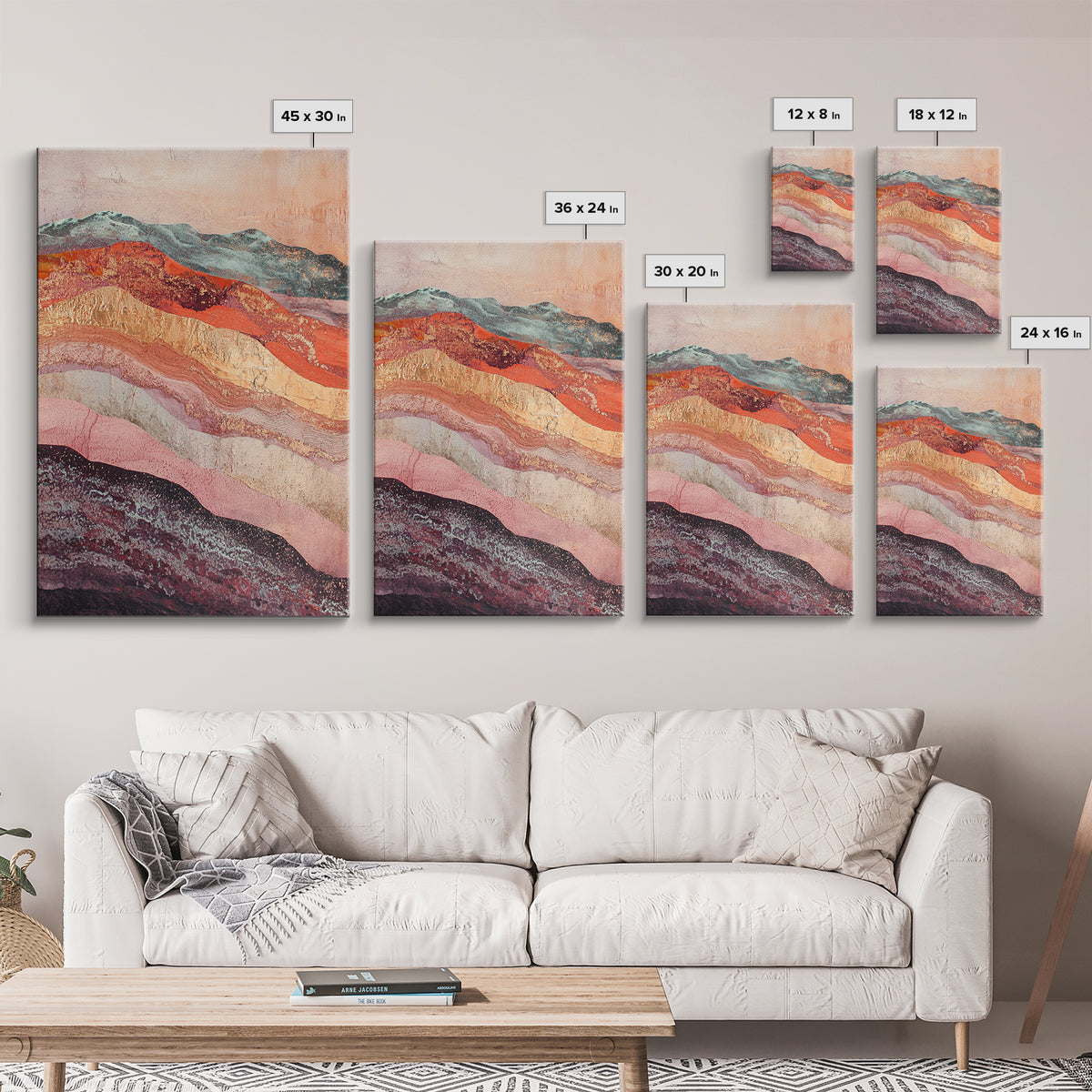 Abstract Landscape, mountain painting, geometric wall art, southwest wall art, moody art, gold abstract art, canvas print, wall art