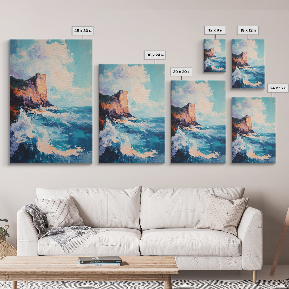 Coastal Cliffs, Seascape Painting, Ocean Waves, Canvas Print, Nautical Wall Art, Coastal Decor, Beach Art, Living Room Art