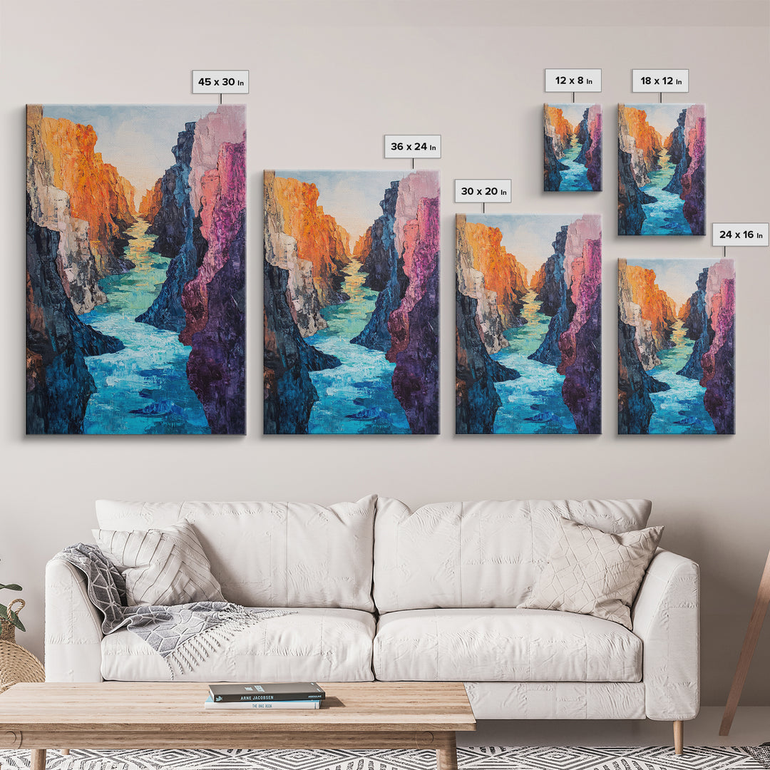 Canyon River, Southwest Wall Art, Canvas Print, Landscape Painting, Rustic Decor, Adventure Art, Moody Art, Tall Narrow Art