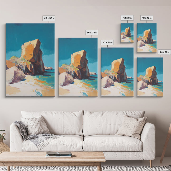 Coastal Rock, Seascape Painting, Canvas Print, Nautical Wall Art, Coastal Decor, Beach Art, Ocean Landscape, Gift Idea, Living Room Art