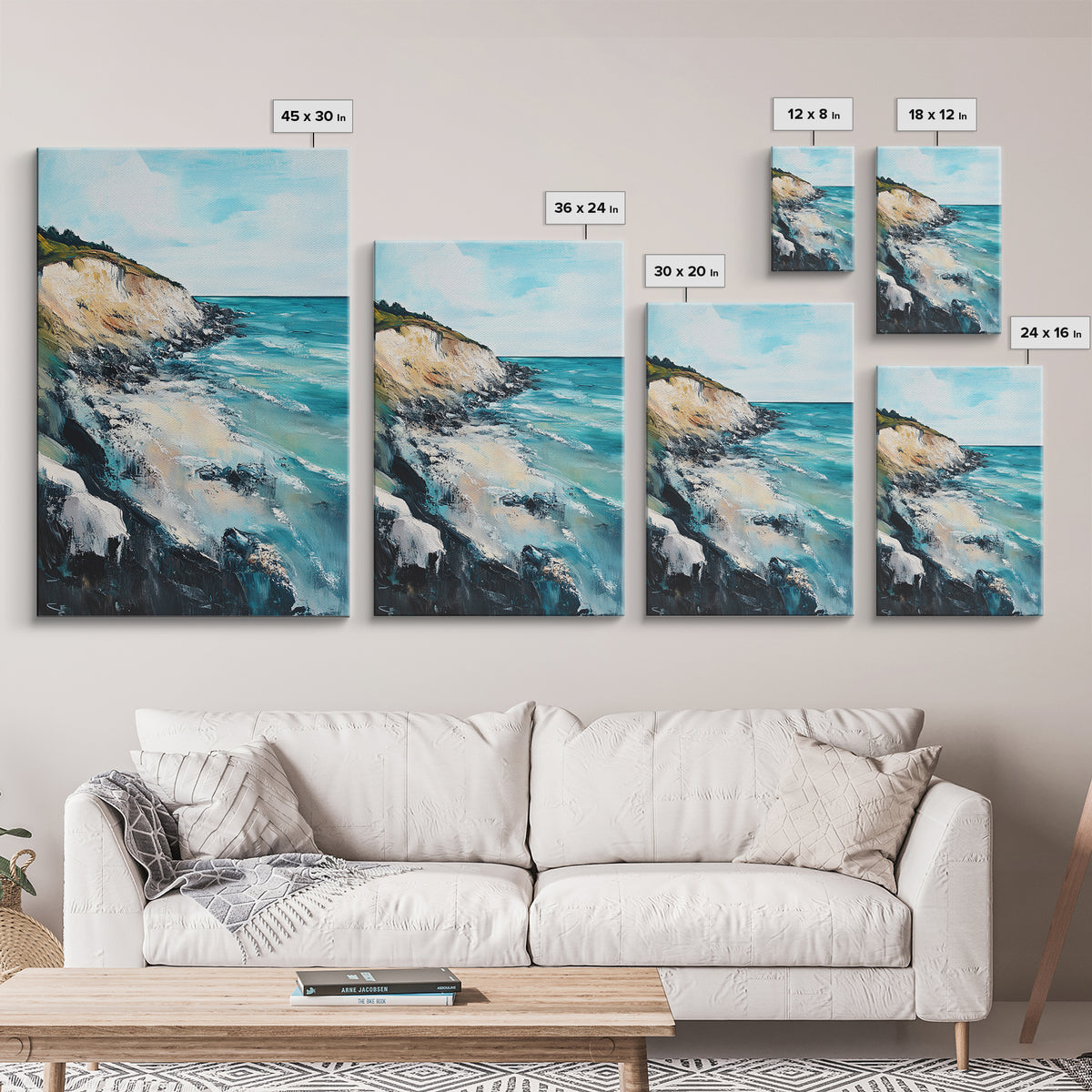 Cliffside View, Ocean Painting, Canvas Print, Coastal Wall Art, Nautical Decor, Seascape Art, Rustic Art, Gift Idea, Above Bed Art