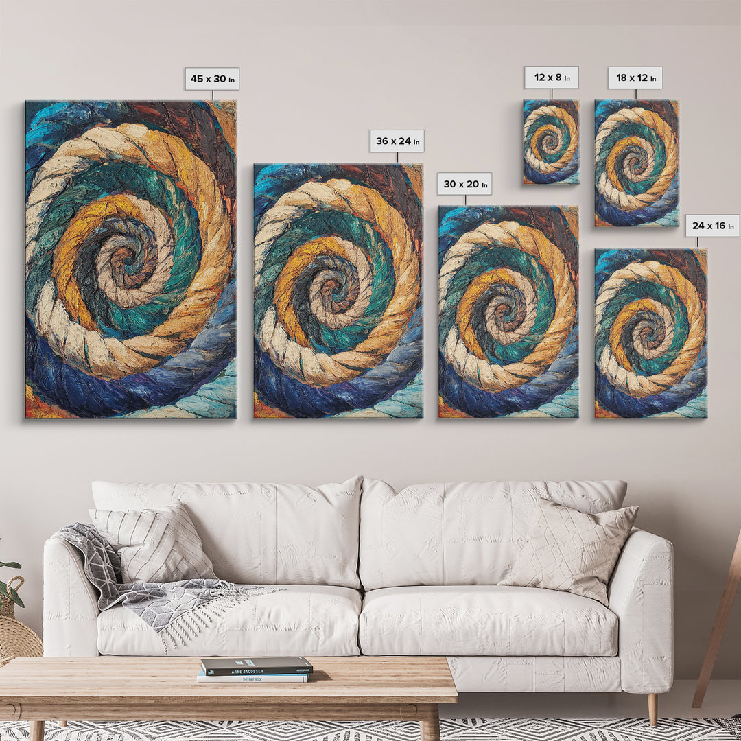 Nautical Spiral, Abstract Ocean Art, Canvas Print, Coastal Wall Art, Moody Art, Geometric Painting, Living Room Art, Gift Idea