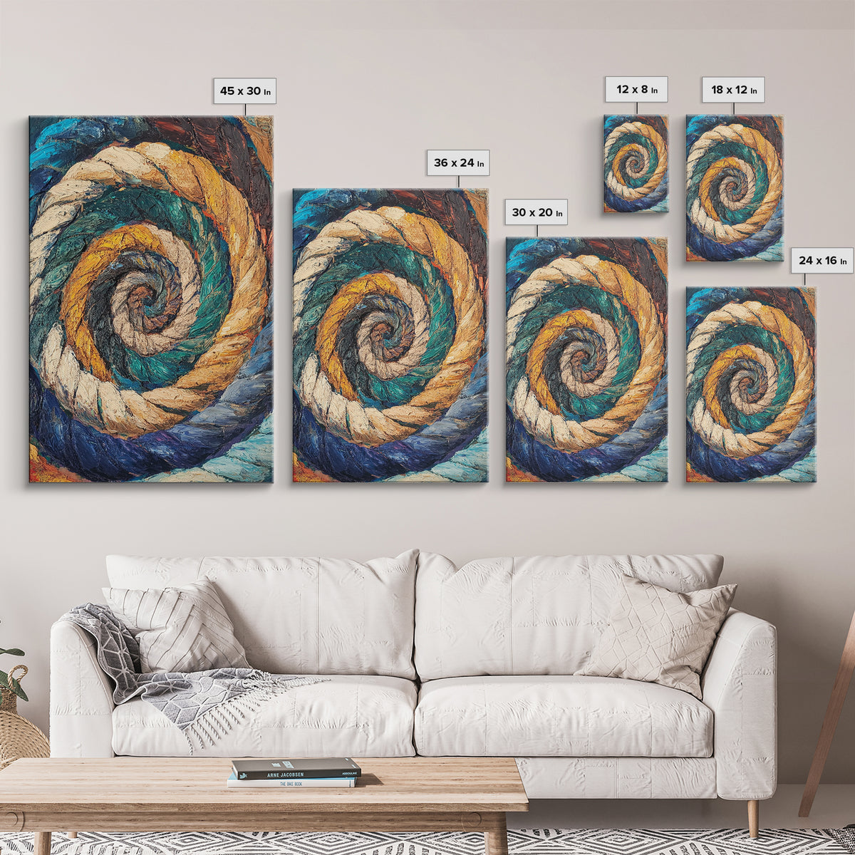 Nautical Spiral, Abstract Ocean Art, Canvas Print, Coastal Wall Art, Moody Art, Geometric Painting, Living Room Art, Gift Idea