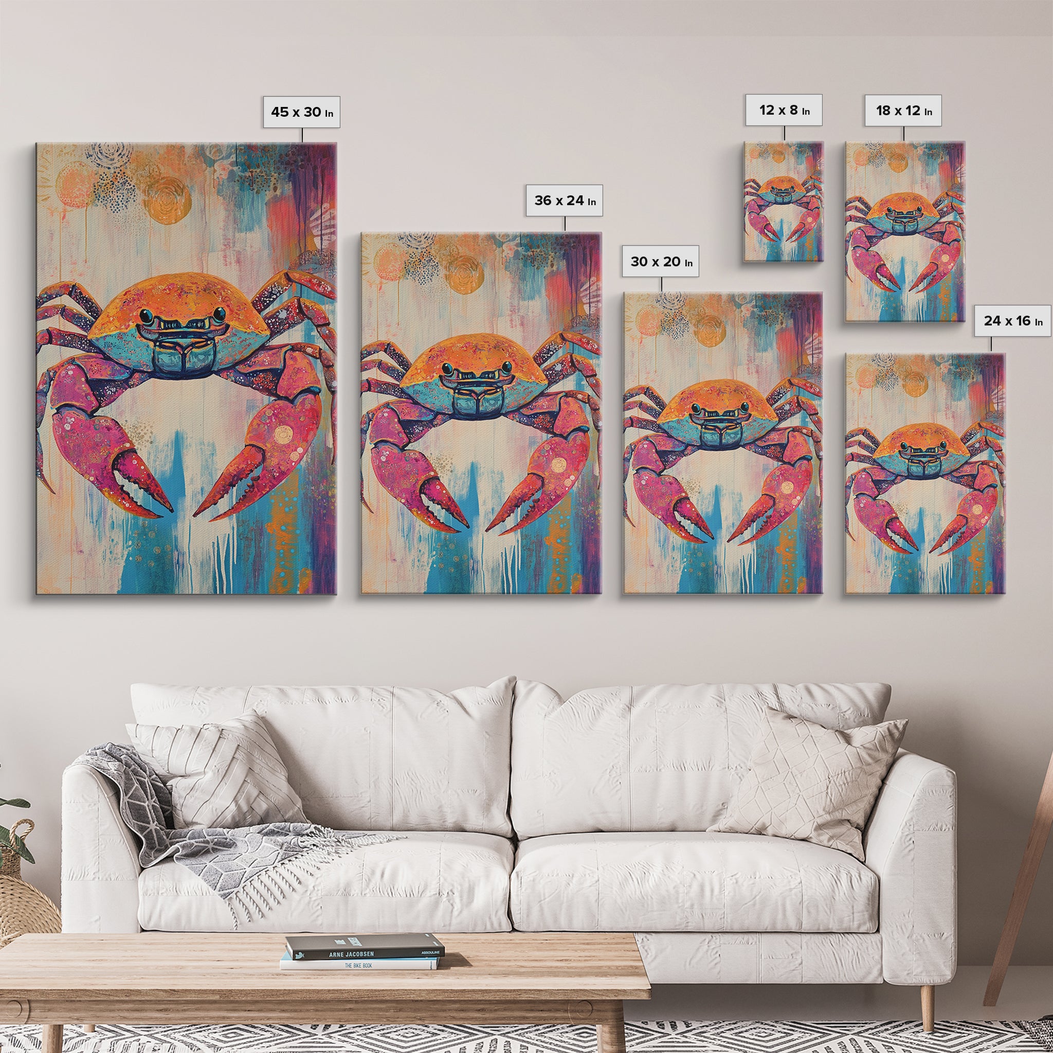 Vibrant Crab Art, Coastal Cowgirl Wall Decor, Nautical Painting, Ocean Wall Art, Beach House Decor, Canvas Print, Kitchen Wall Art