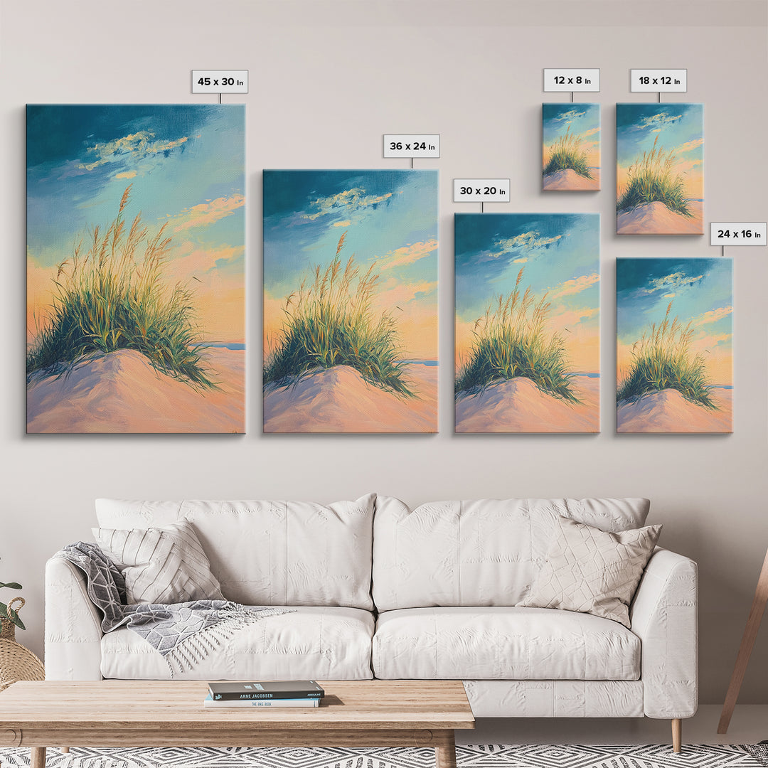 Beach Dune Painting, Coastal Landscape Art, Nautical Wall Art, Nature Wall Decor, Wabi Sabi Art, Framed Canvas Print, Bedroom Wall Art